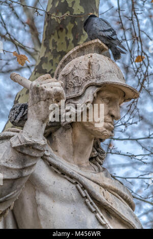 Madrid, Spain - January 4, 2018 : Limestone statue of Visigothic King Wamba (VVamba or Vamba). Located in the Plaza de Oriente square downtown Madrid  Stock Photo