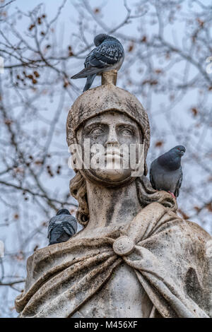 Madrid, Spain - January 4, 2018 : Limestone statue of Alfonso I of Asturias (The Catholic). Located in the Plaza de Oriente square downtown Madrid in  Stock Photo