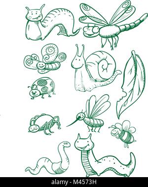 Creative conceptual vector. Drawn insects set. Stock Vector