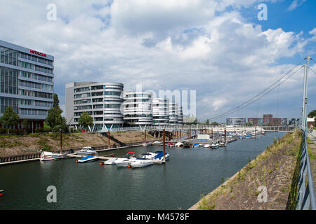 Office building 'Five Boats' at the inner harbour, Duisburg, Germany Stock Photo