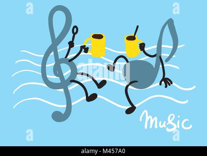 Creative conceptual vector. Music notes with coffee cups. Stock Vector