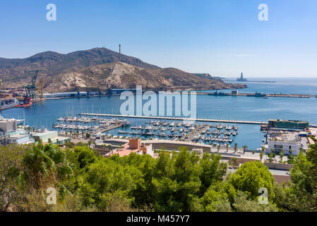 View over Torres Park and that marina from the Castle of the Conception in the Mediterranean city of Cartagena, Spain. Stock Photo