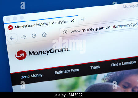 LONDON, UK - FEBRUARY 10TH 2018: The homepage of the official website for MoneyGram - the money transfer company based in the USA, on 10th February 20 Stock Photo