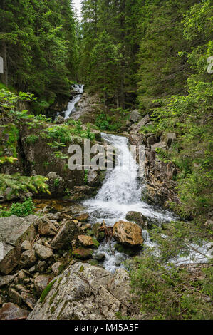 waterfall in deep forest at mountains Stock Photo