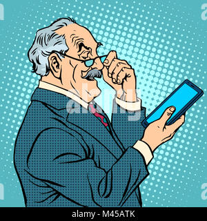 old man gadgets elderly businessman new tablet Stock Photo