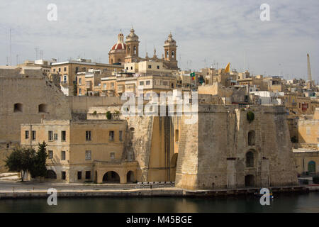 Senglea is part of the Three Cities in Malta at the Grand Harbour. Stock Photo