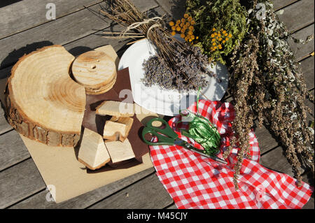 Cloth-moth protecing with cedar-wood, lavender, mugwort, wormwood Stock Photo