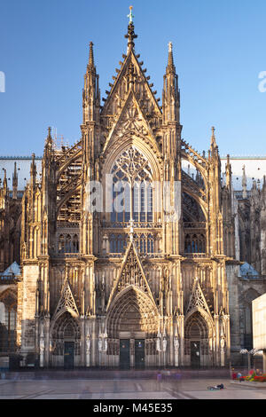 Side portal of the famous Cologne Cathedral. Long exposure shot. Stock Photo