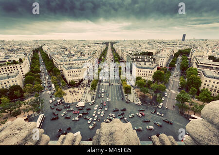 Paris, France busy streets, avenue des Champs-Elysees. Vintage Stock Photo