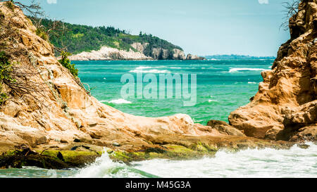 Rock formation at Yabucoa's shore in Puerto Rico. Stock Photo