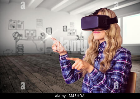 Composite image of pretty casual worker using oculus rift Stock Photo