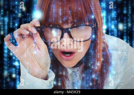 Composite image of smiling hipster woman holding her glasses Stock Photo