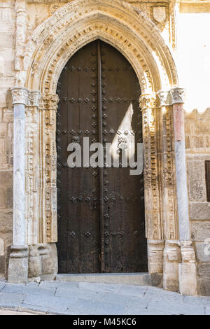 Anciente door, majestic facade of the cathedral of Toledo in Spain, beautiful church Stock Photo