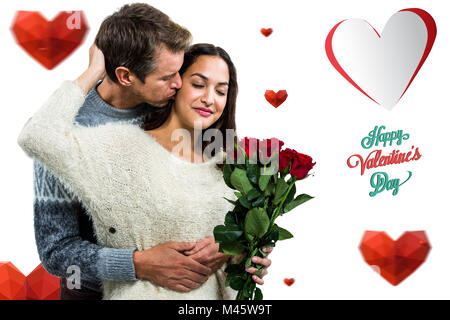 Composite image of man embracing and kissing girlfriend Stock Photo