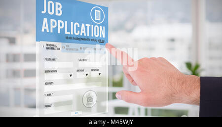 Composite image of businessmans hand pointing in suit jacket Stock Photo