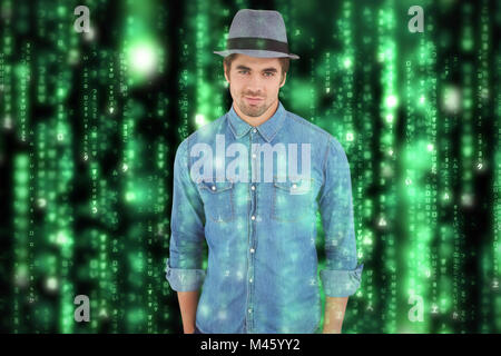 Composite image of portrait of confident hipster wearing hat Stock Photo