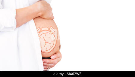 Composite image of midsection of pregnant woman holding belly Stock Photo