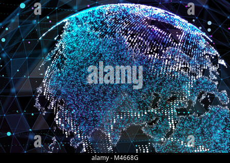 Connection lines Around Earth Globe, Theme Background with Light Effect. Global International Connectivity Background. 3d illustration. Stock Photo