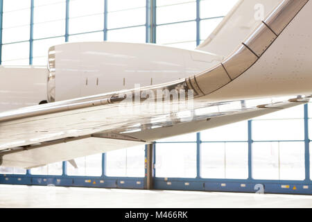 Close up wing detail on an executive jet Stock Photo