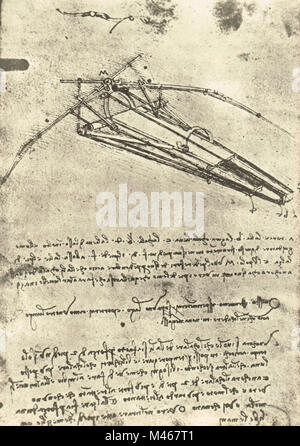 Flying machine drawn by Leonardo Da Vinci, Circa 1488-9 Stock Photo