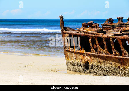 Maheno Shipwreck on Fraser Island's 75 mile beach in Queensland, Australia Stock Photo