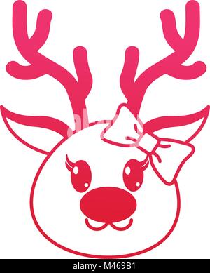 fucsia line female reindeer head cute animal Stock Vector