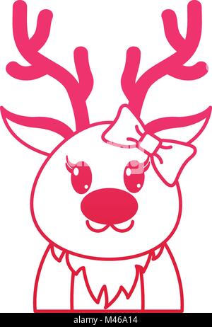 fucsia line adorable female reindeer cute animal Stock Vector