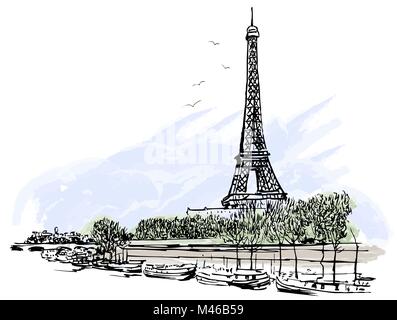 Vector illustration of Eiffel Tower in Paris Stock Vector