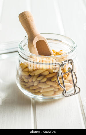 Healthy pine nuts in jar. Stock Photo