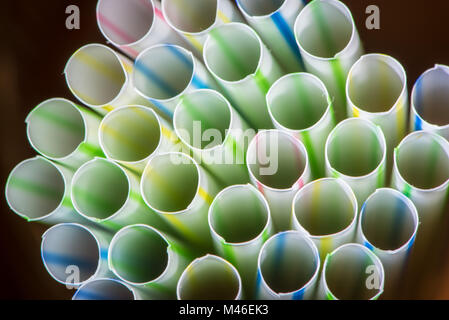 A collection of plastic drinking straws, Lancashire,UK. Stock Photo