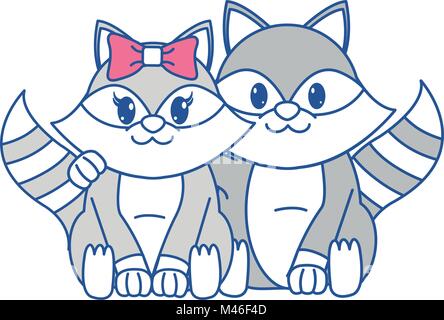 color line raccoon couple cute animal together Stock Vector Image & Art ...