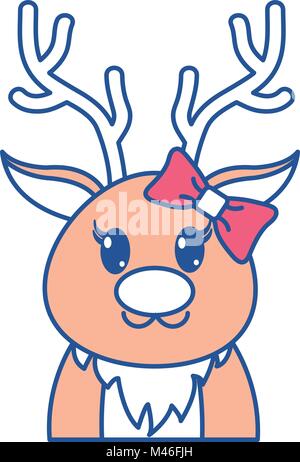 line color adorable female reindeer cute animal Stock Vector