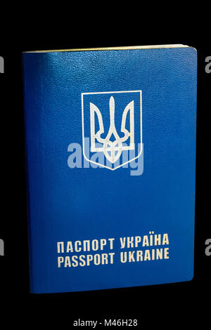 Passport of citizen of Ukraine on a black background Stock Photo