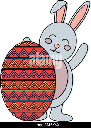 easter celebration with rabbit behind the big egg Stock Vector