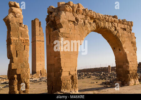 Ruins of the ancient University of Harran and the minaret of the Grand ...