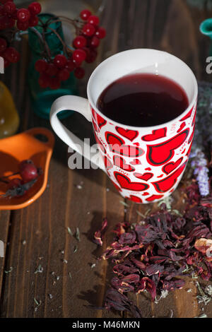 tea in a mug with hearts on the day of St. Valentine Stock Photo