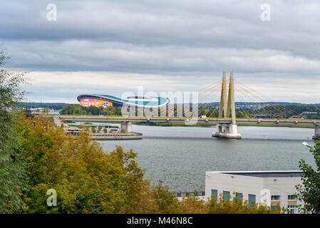 Kazan. Russia - September 21, 2017: View of Millennium bridge and Kazan Arena Stadium Stock Photo