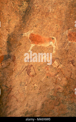 Namibia. Damaraland. Near Uis. The White Lady bushman rock paintings (about 16000 years old). Stock Photo