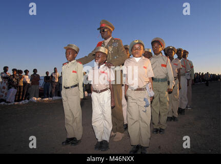 Namibia. Okahandja. Annual procession. Red Flag Herero gather in traditional dress because of fallen chiefs (killed in battles with Nama and Germans). Stock Photo