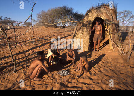 Namibia. Kalahari desert. Near Keetmanshoop. Bushman, traditional way of living. Stock Photo