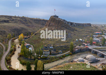 View over the castle of Kars, in Turkey. Kars is a province in the Northeastern Turkey, close to the Armenian border. Stock Photo