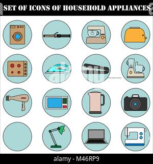A set of icons of household electrical appliances. Stock Vector