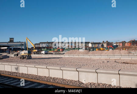 Preparing Platforms at Blackpool North station for electrification of line from Preston Stock Photo