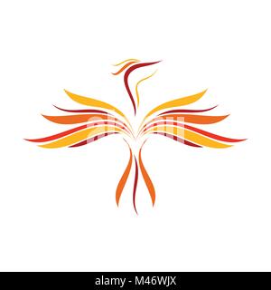 Abstract Flame Flying Phoenix Line Art Vector Symbol Graphic Logo Design Stock Vector