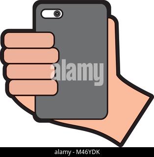 hand holding smartphone back view device Stock Vector