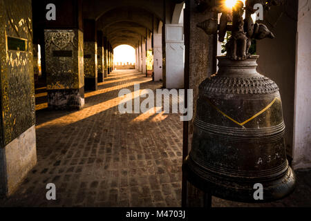 Mandalay Hill temple hallway at sunrise Stock Photo