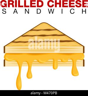 An image of a Grilled Cheese Sandwich Dripping Melting Cheese Isolated on White background. Stock Vector
