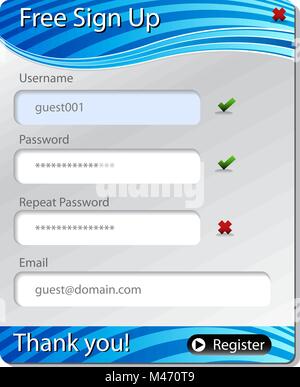 An image of a Blue Energy Wave Sign Up Form Menu. Stock Vector