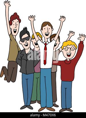An image of a Happy Male Co-Workers Team Employees Cartoon isolated on white. Stock Vector