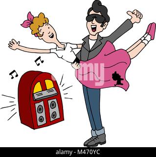 An image of a Sock Hop Rock and Roll 1950s Dancing Couple. Stock Vector